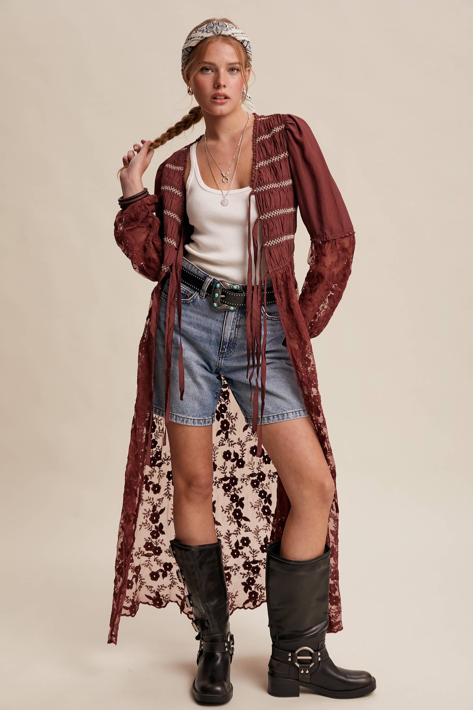 Lace-up Maxi Kimono