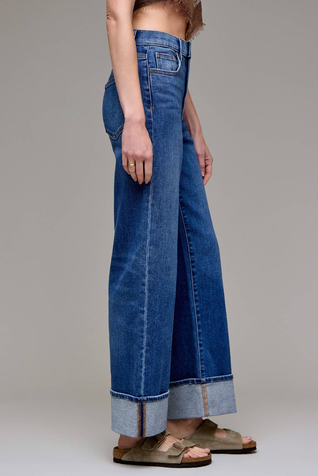 Dark Wash Cuffed Stretch Dad Jean