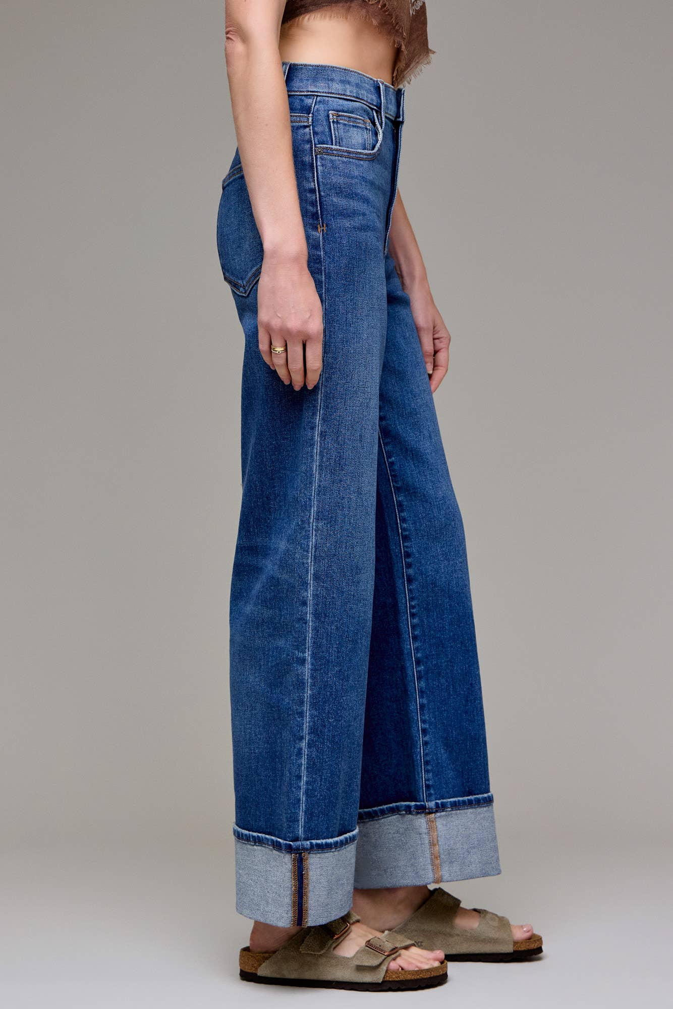 Dark Wash Cuffed Stretch Dad Jean