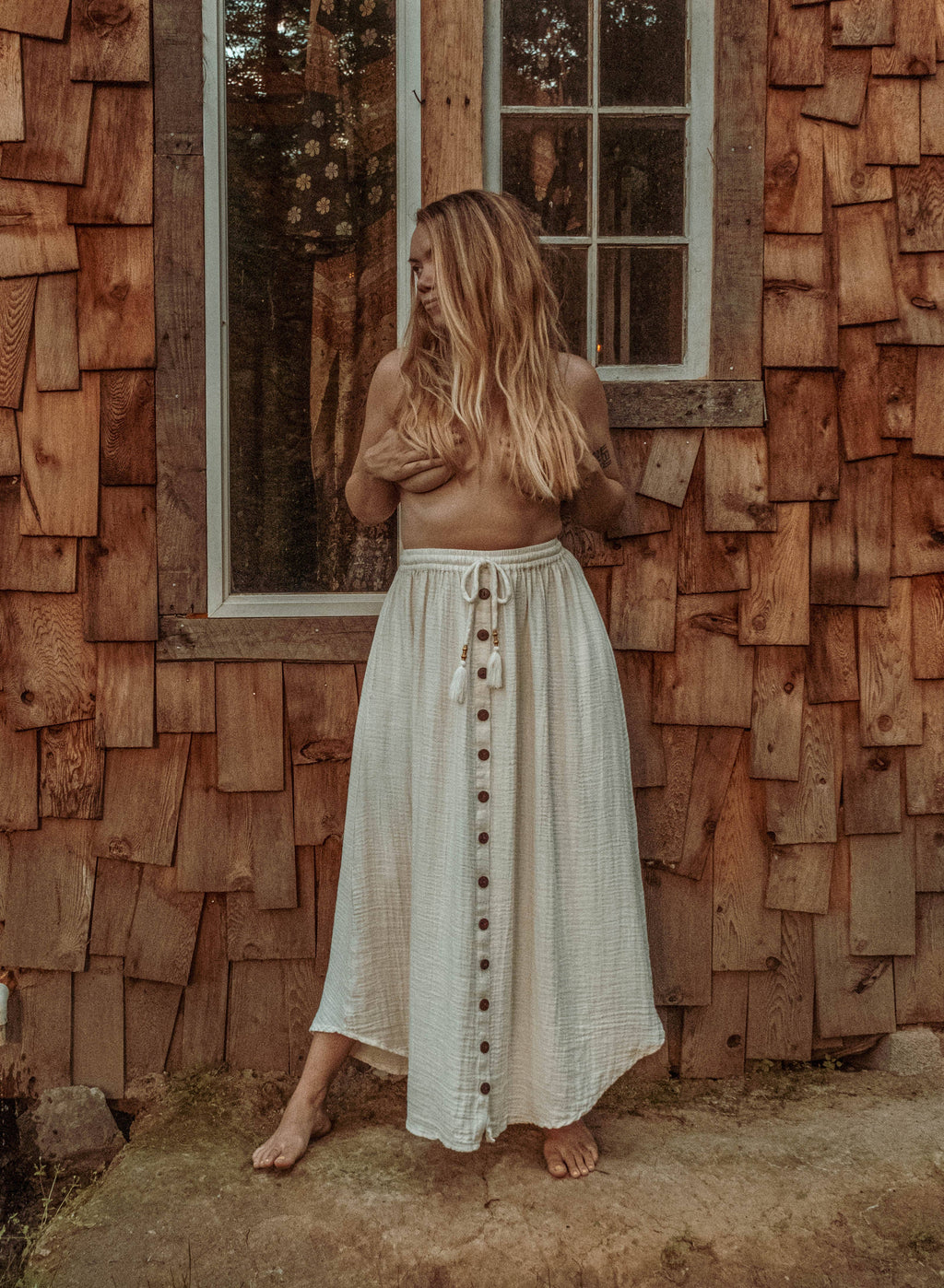 Boho Bamboo Cotton Button Skirt