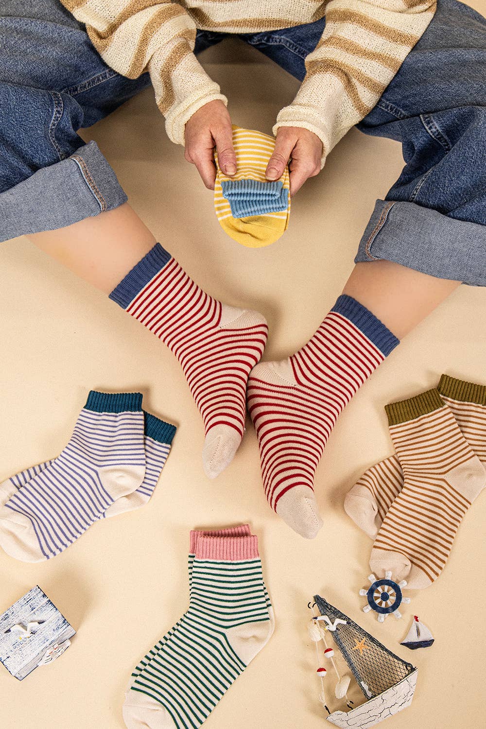 Striped Ribbed Ankle Crew Socks