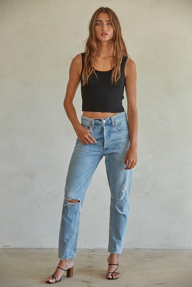 Curve Neck Knit Crop Tank Top