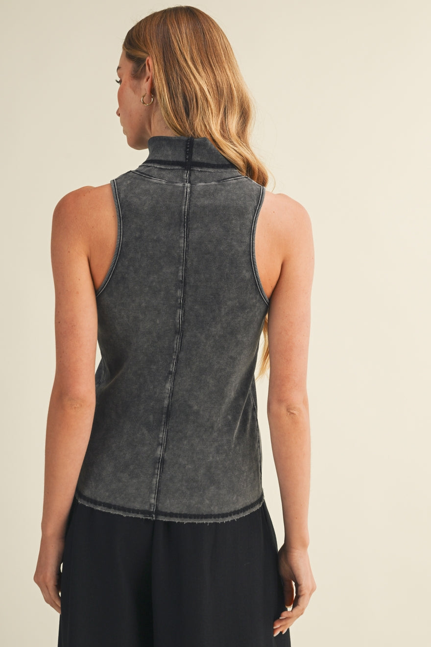 Ribbed Knit Sleeveless Turtleneck top