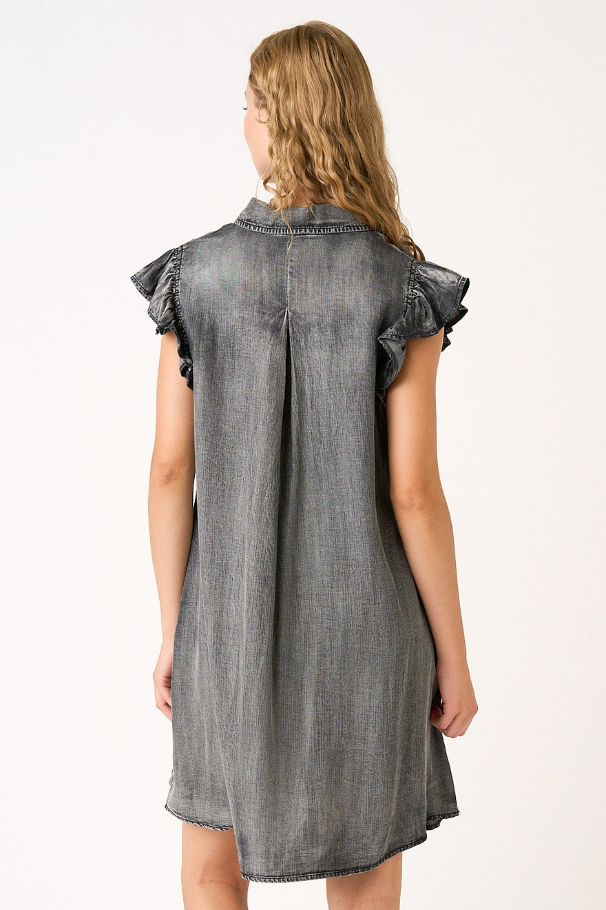 Ruffle Sleeve Buttoned Mini Dress