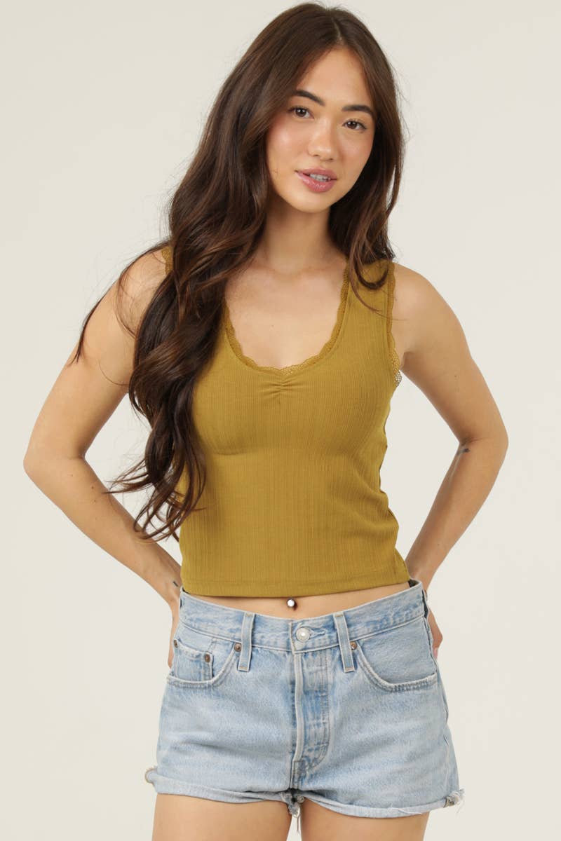 Lace Trim Cinch Bust Tank Top