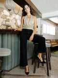 High Rise Patch Pocket Pin Tuck Black Wide Leg Jeans