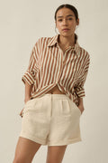 Stripe-Print Woven Cotton Oversized Button-Up Shirt