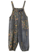 Floral Distressed Cargo Overalls