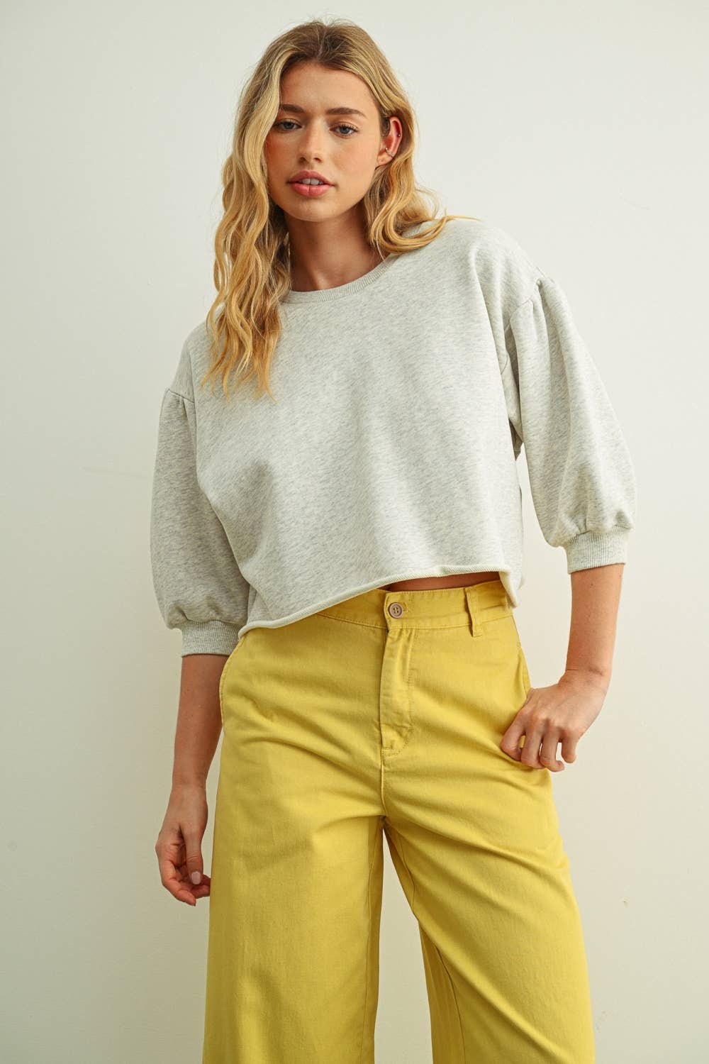 Raw Edge 3/4 Sleeve Sweatshirt