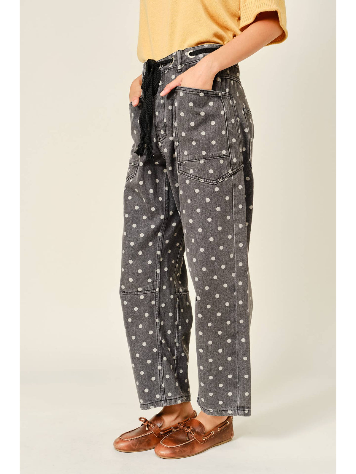 Polka Dot Denim Barrel Jeans