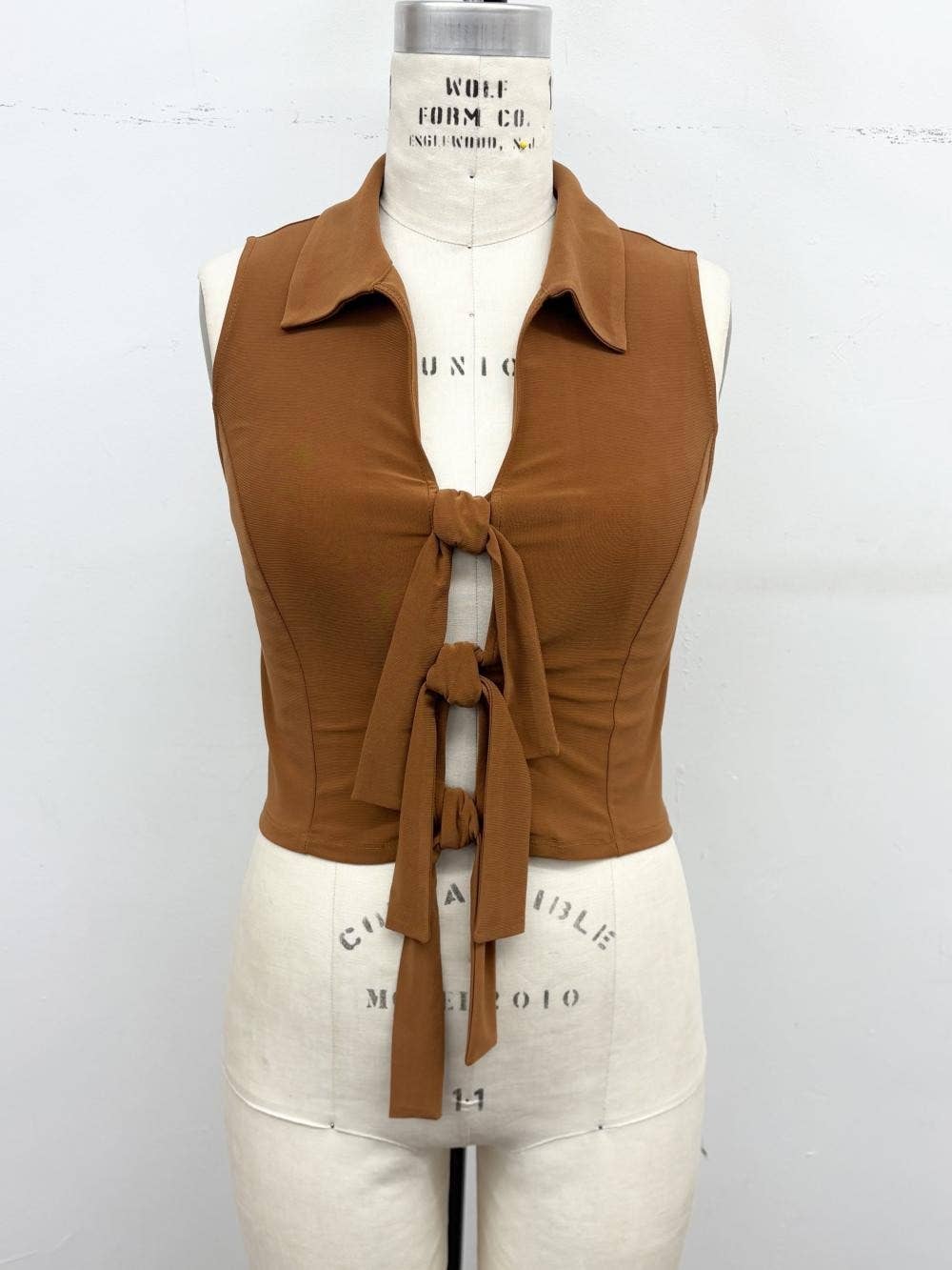 Front Tie Collared Top