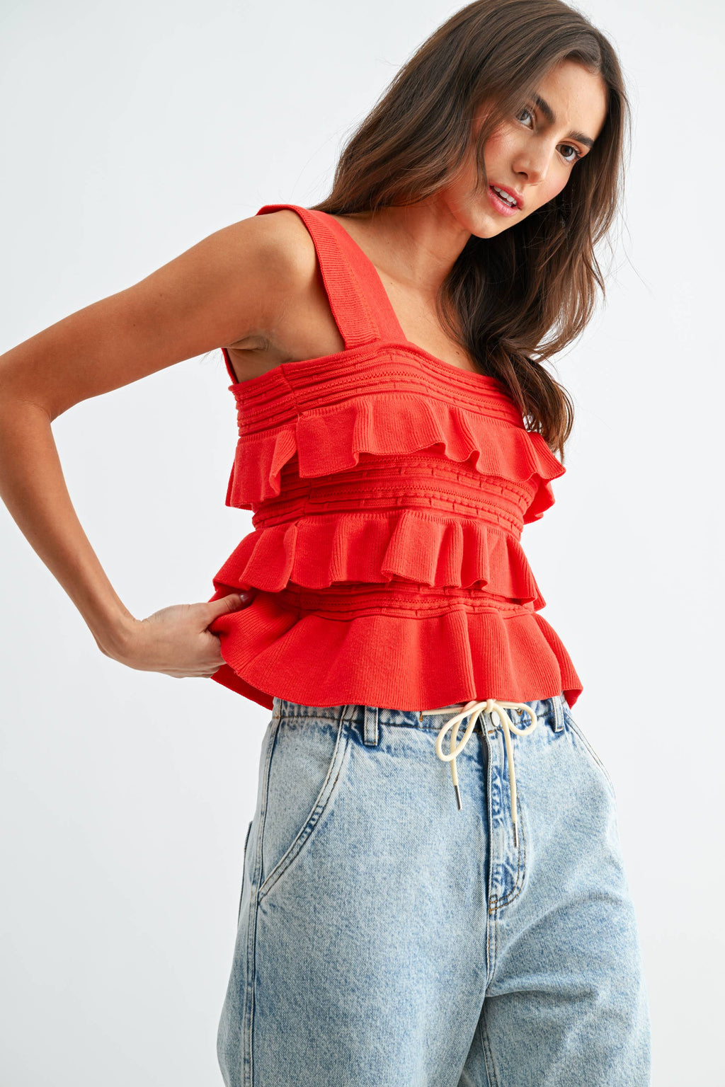 Ruffled Knit Sleeveless Top
