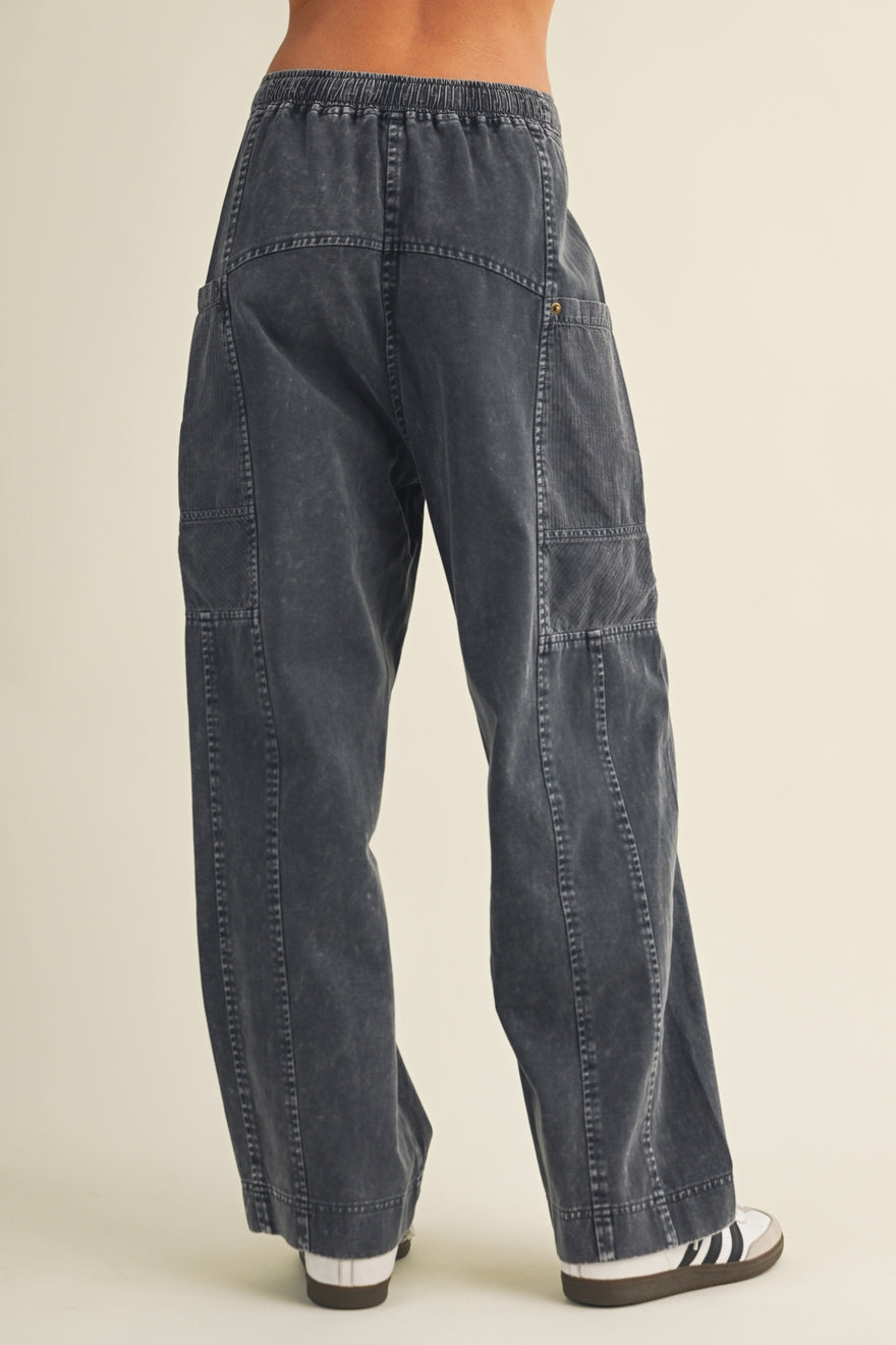 Drawstring Waist Wide Leg Utility Trouser