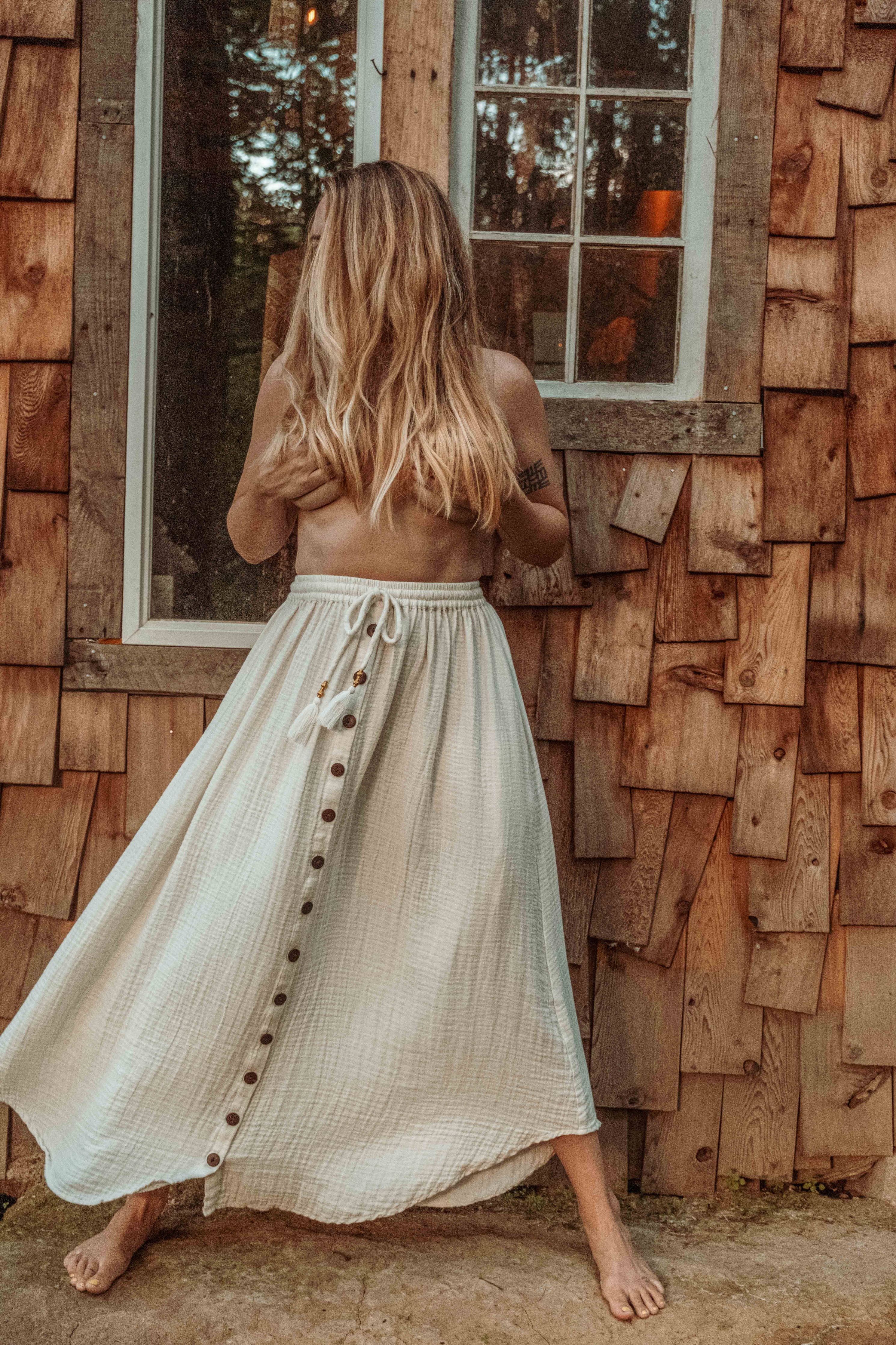 Boho Bamboo Cotton Button Skirt
