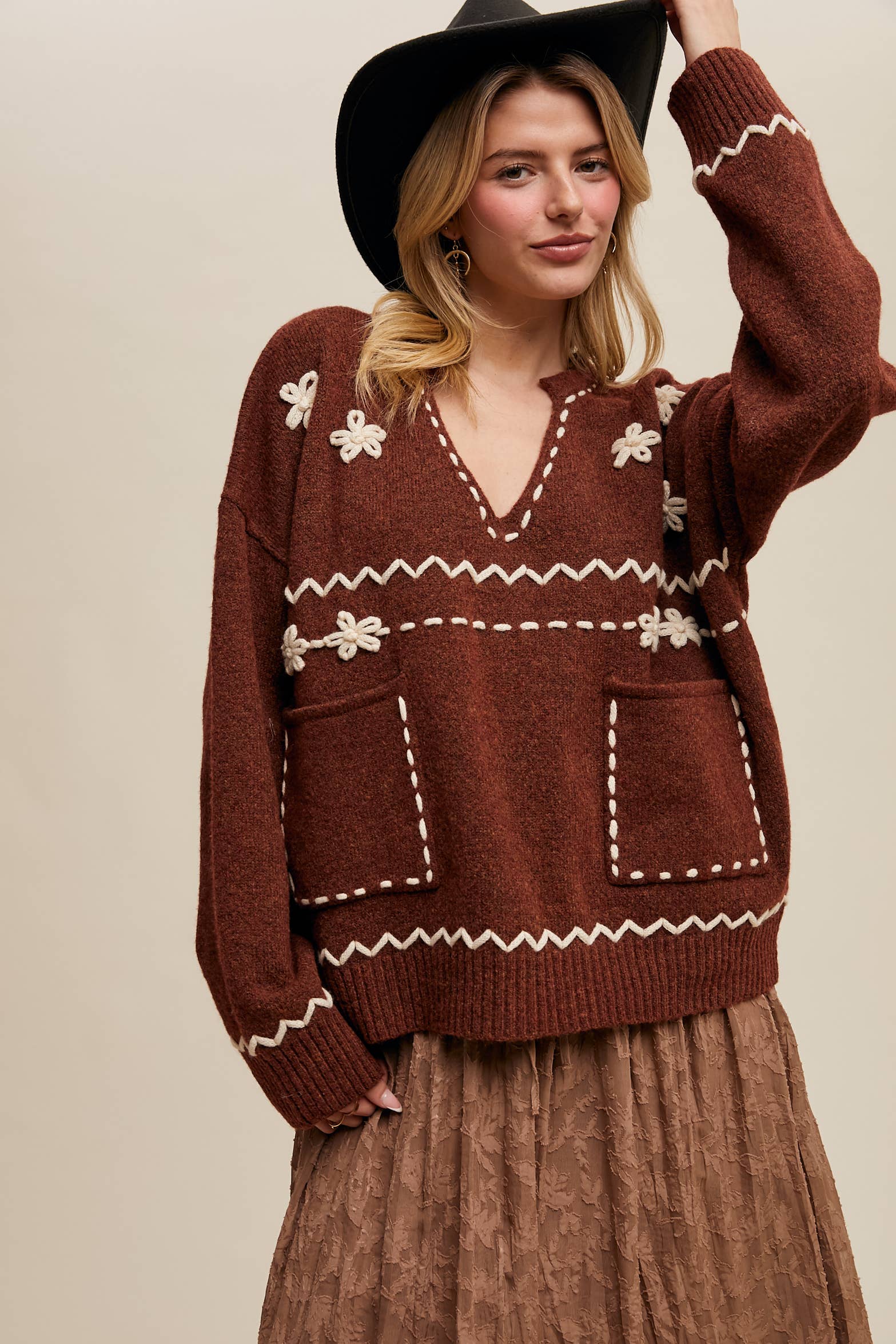 Embroidered Knit Sweater