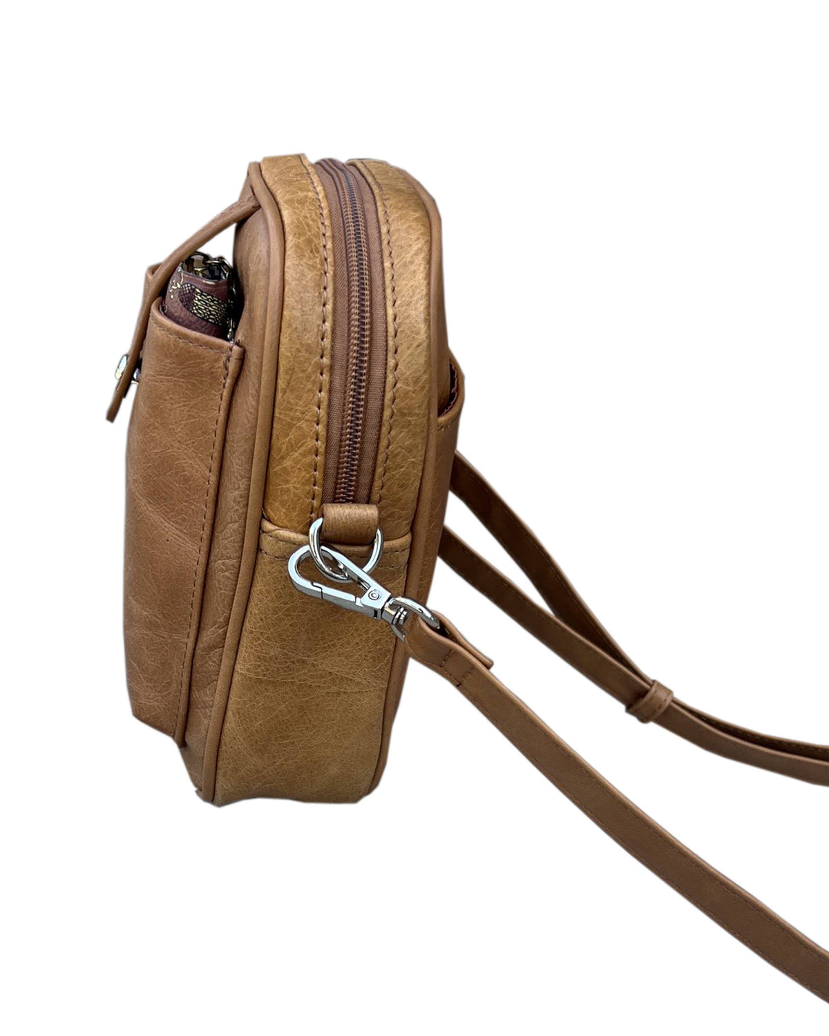 Cowhide leather crossbody shoulder bag with phone pocket