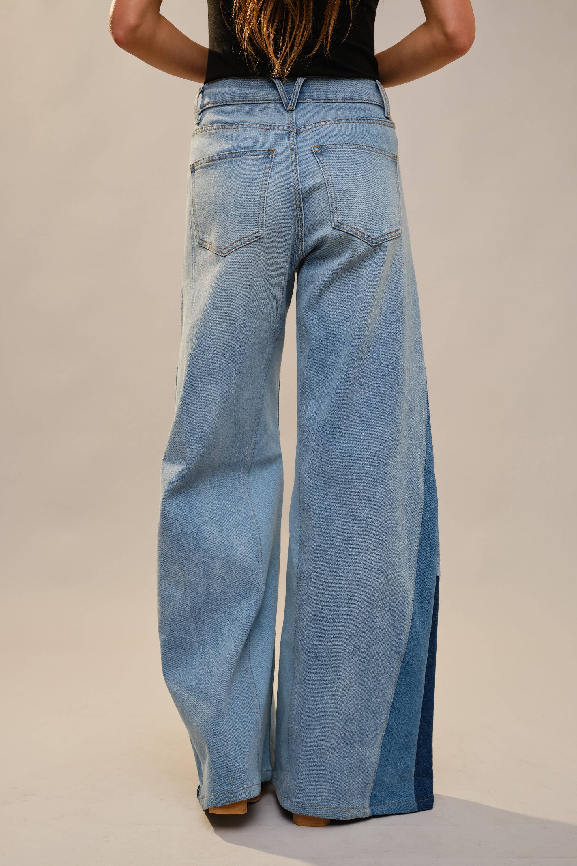 High Rise Super Wide Leg Color Block Jeans