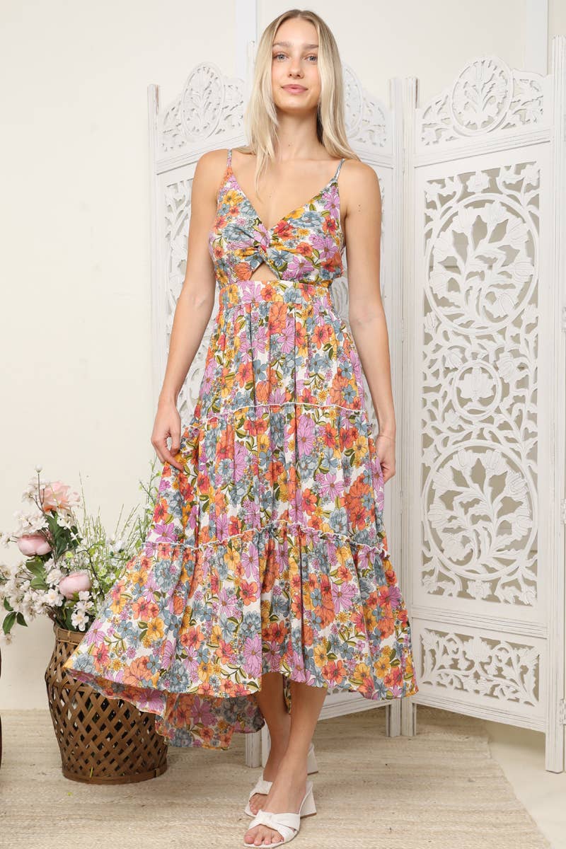 Twist Front Tiered Maxi Dress