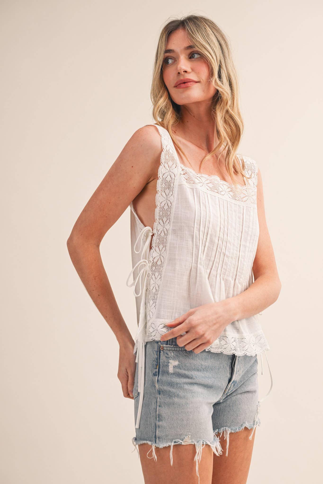 Lace Trim Side Tie Blouse