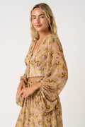 Floral Balloon Sleeve Cropped Blouse