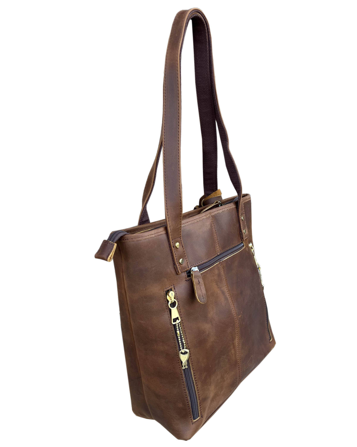 Vintage cowhide leather tote shoulder bag