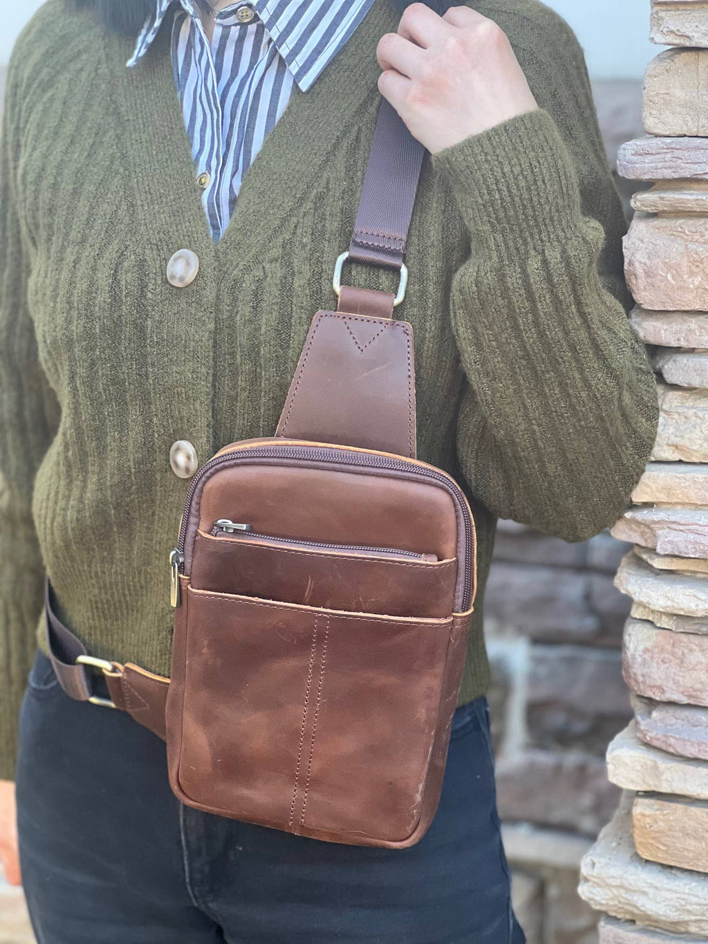 Crazy horse Leather Crossbody Travel Bag