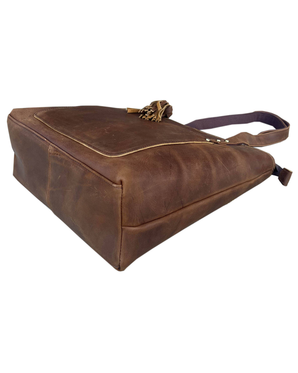 Vintage cowhide leather tote shoulder bag