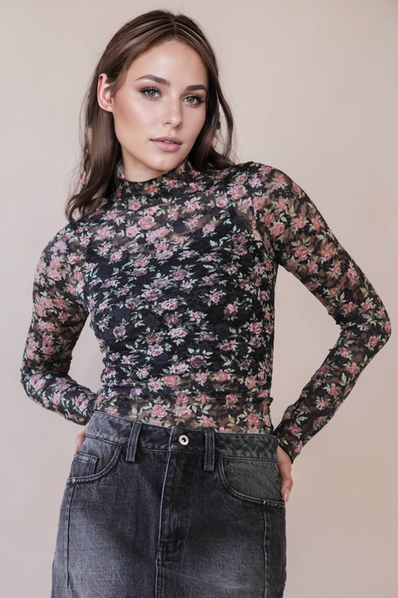 High Neck Fitted Mesh Top