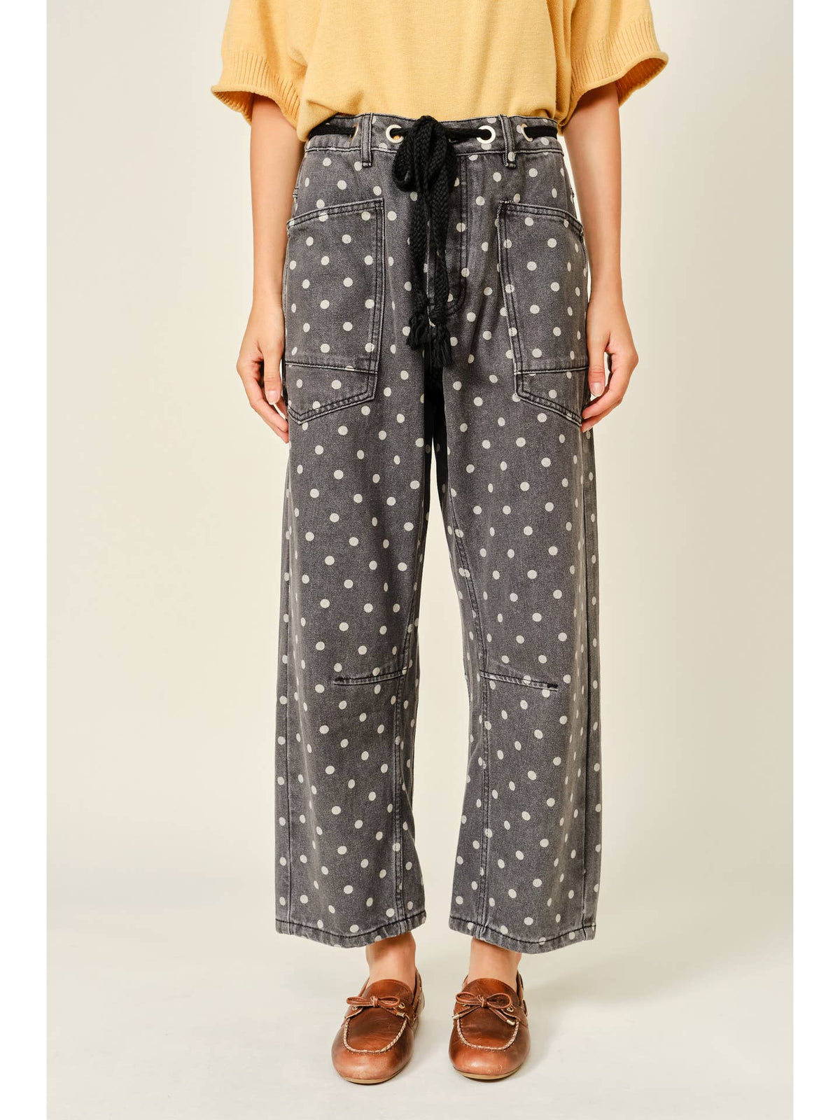 Polka Dot Denim Barrel Jeans