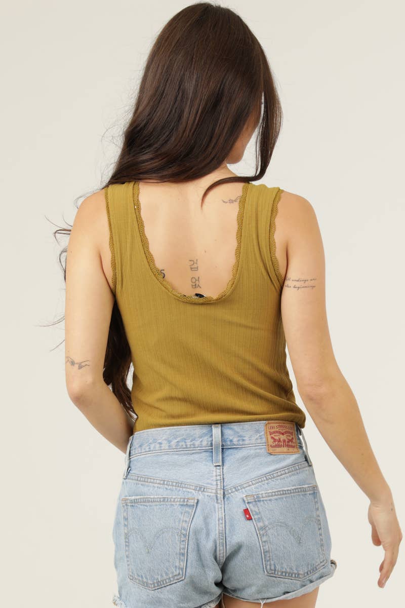 Lace Trim Cinch Bust Tank Top