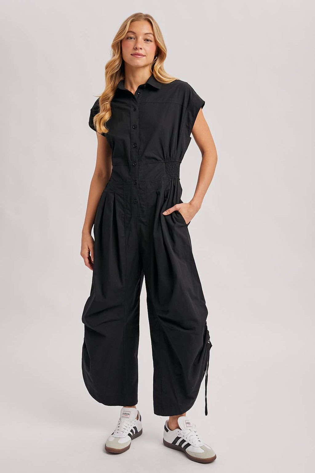 Cinched Button Down Utility Jumpsuit