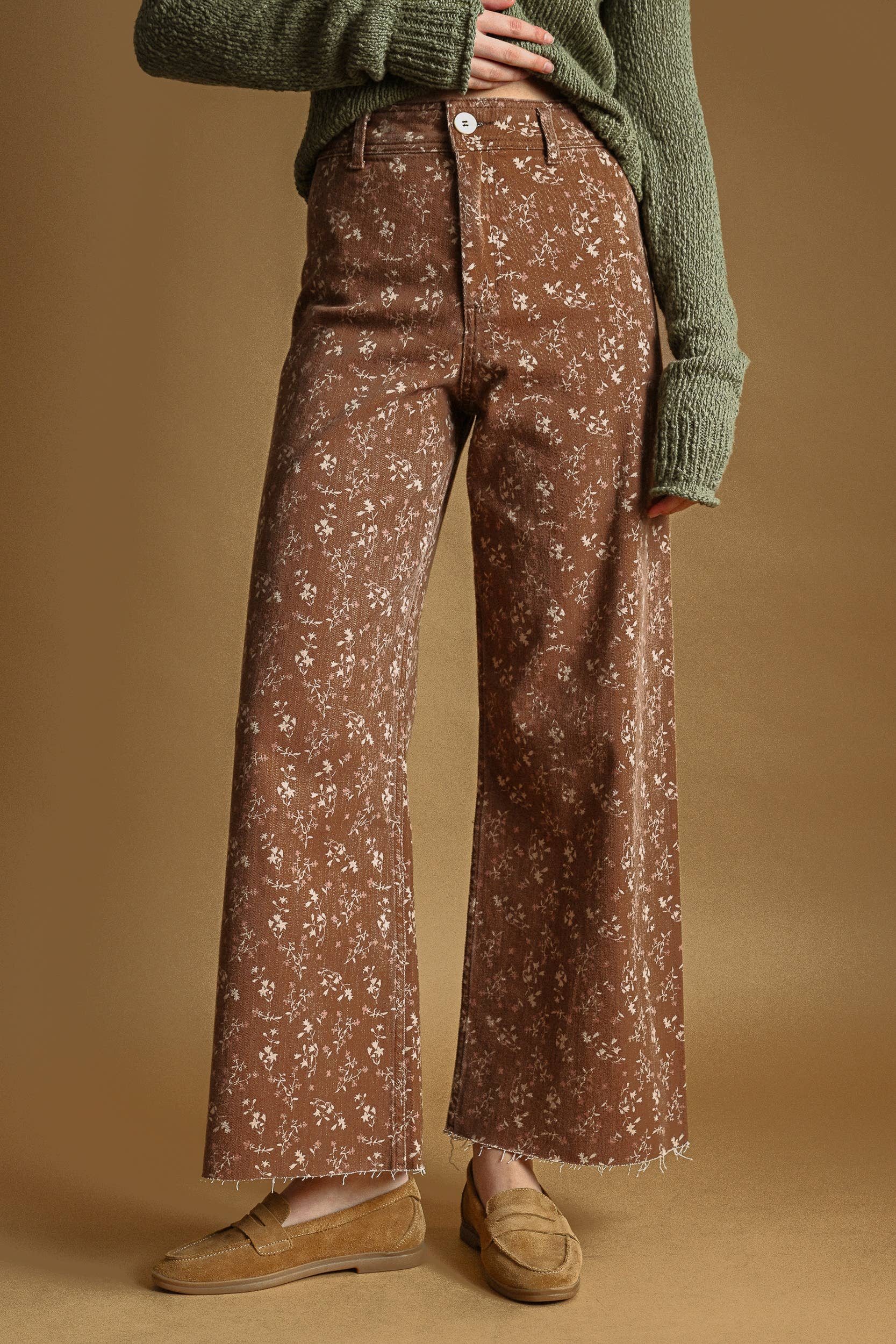 Floral Print Denim Pants