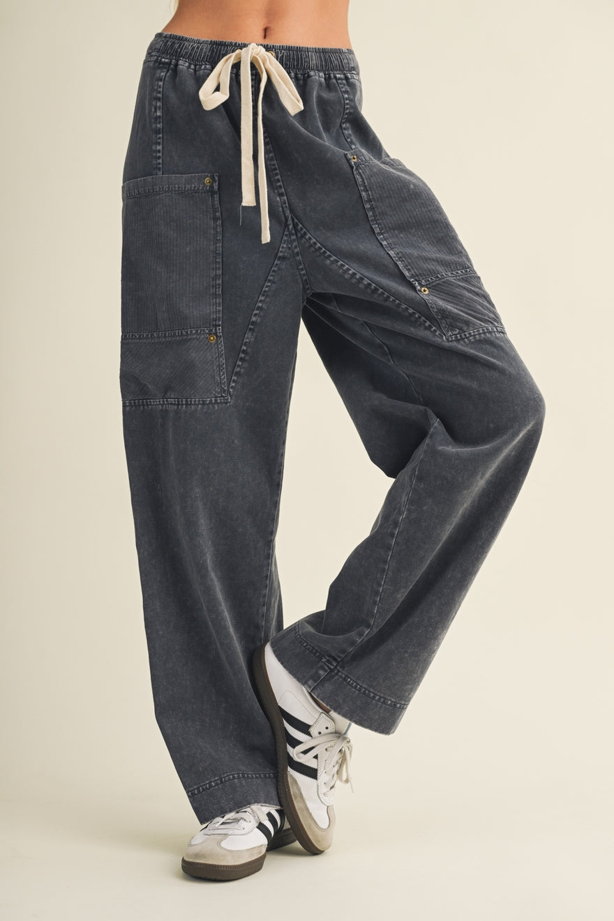 Drawstring Waist Wide Leg Utility Trouser