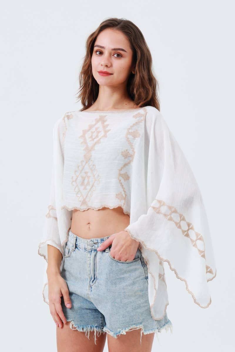 Embroidered Cropped Kaftan Top