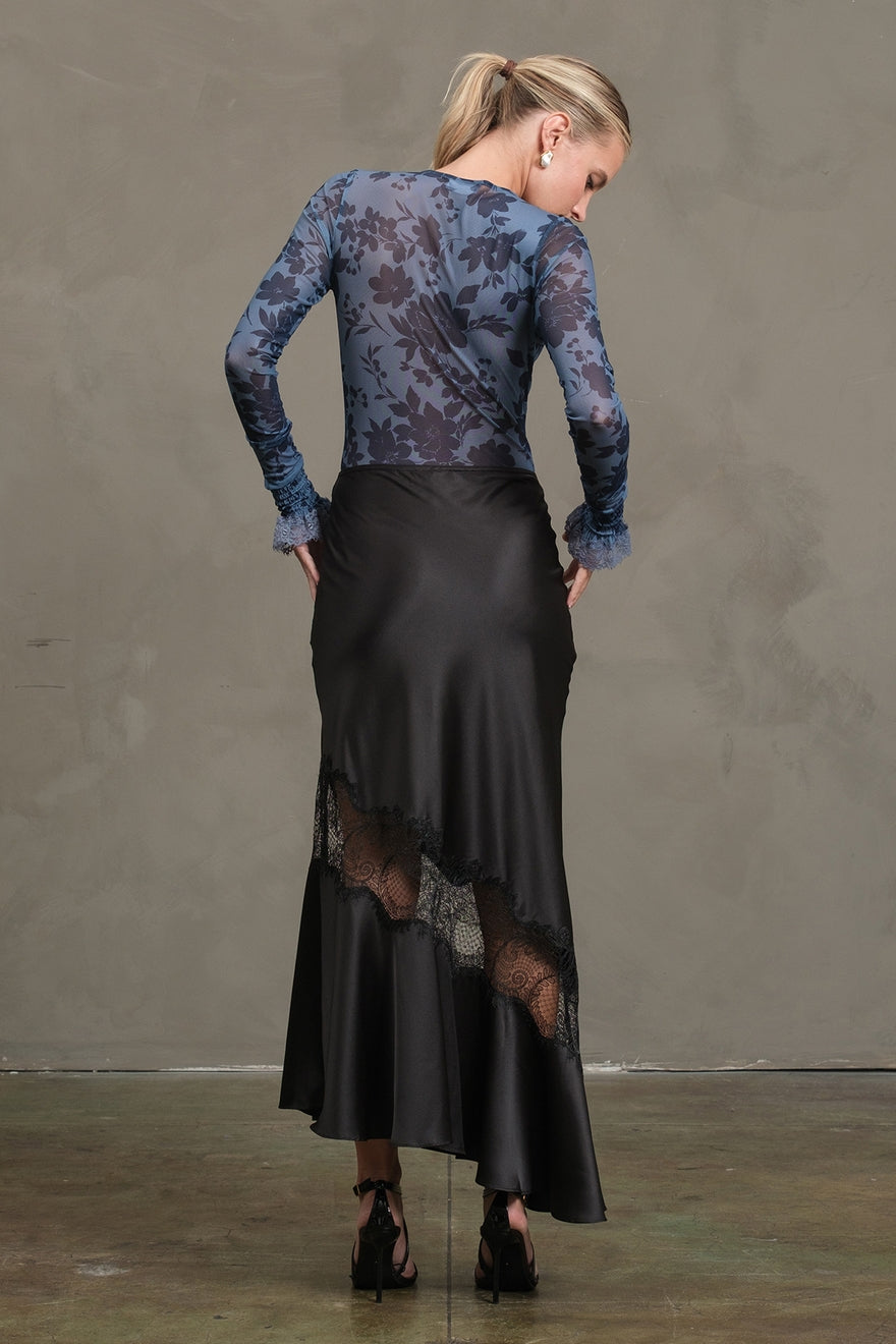 Satin Lace Panel Skirt