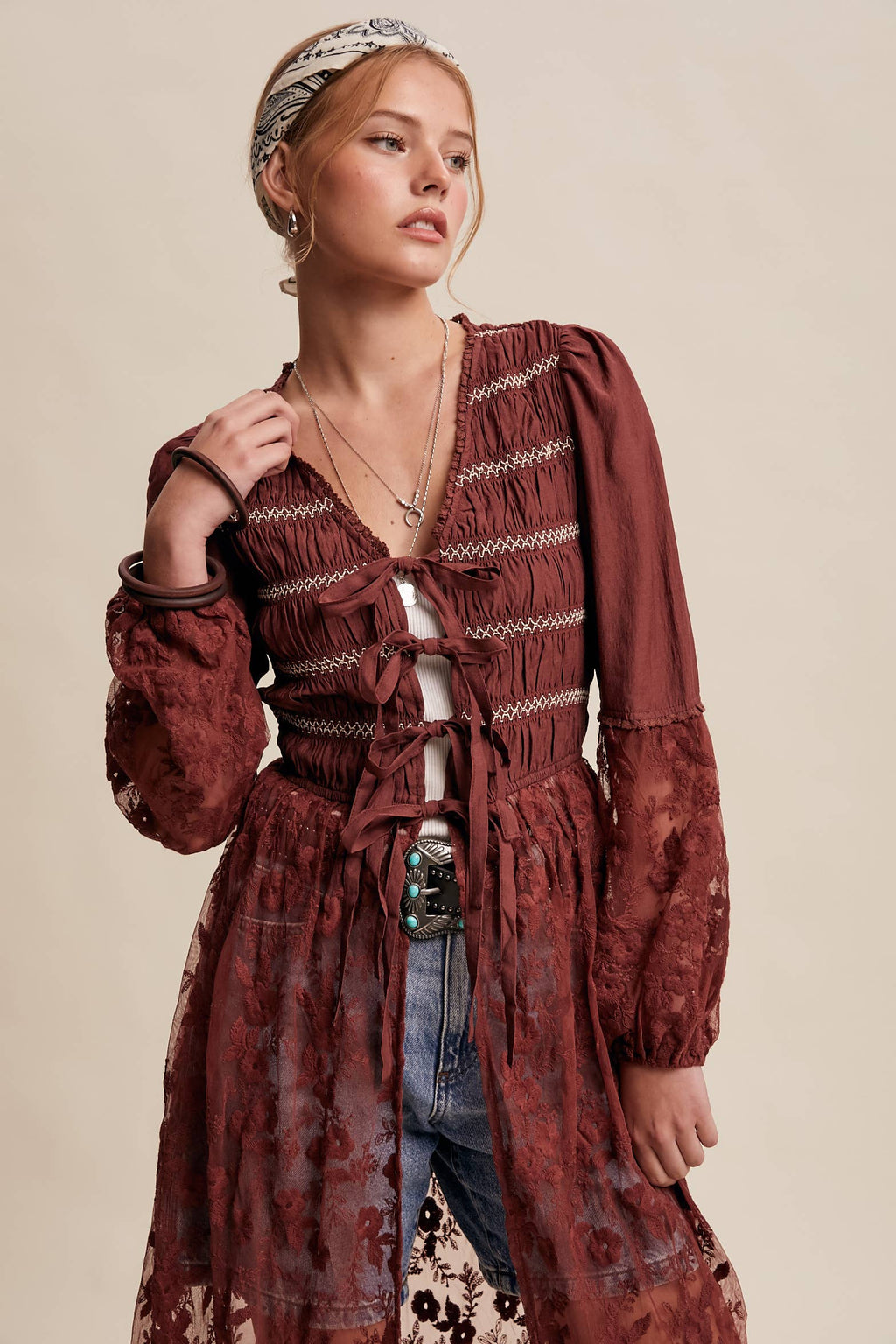 Lace-up Maxi Kimono