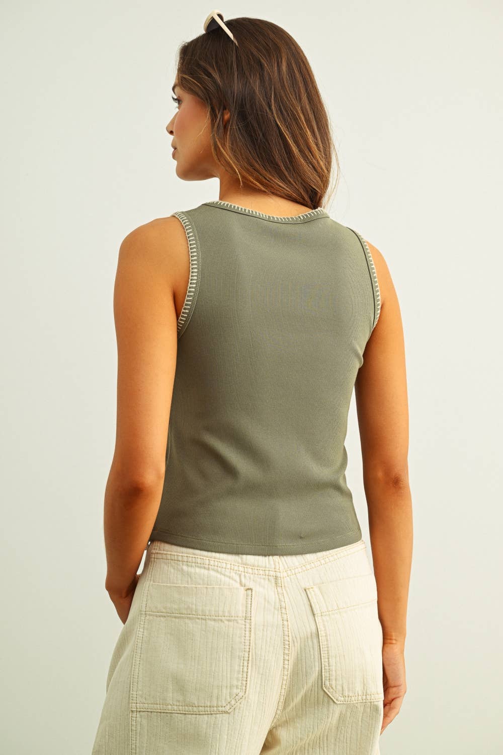 Ribbed Knit Top with Stitch Detail