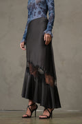 Satin Lace Panel Skirt