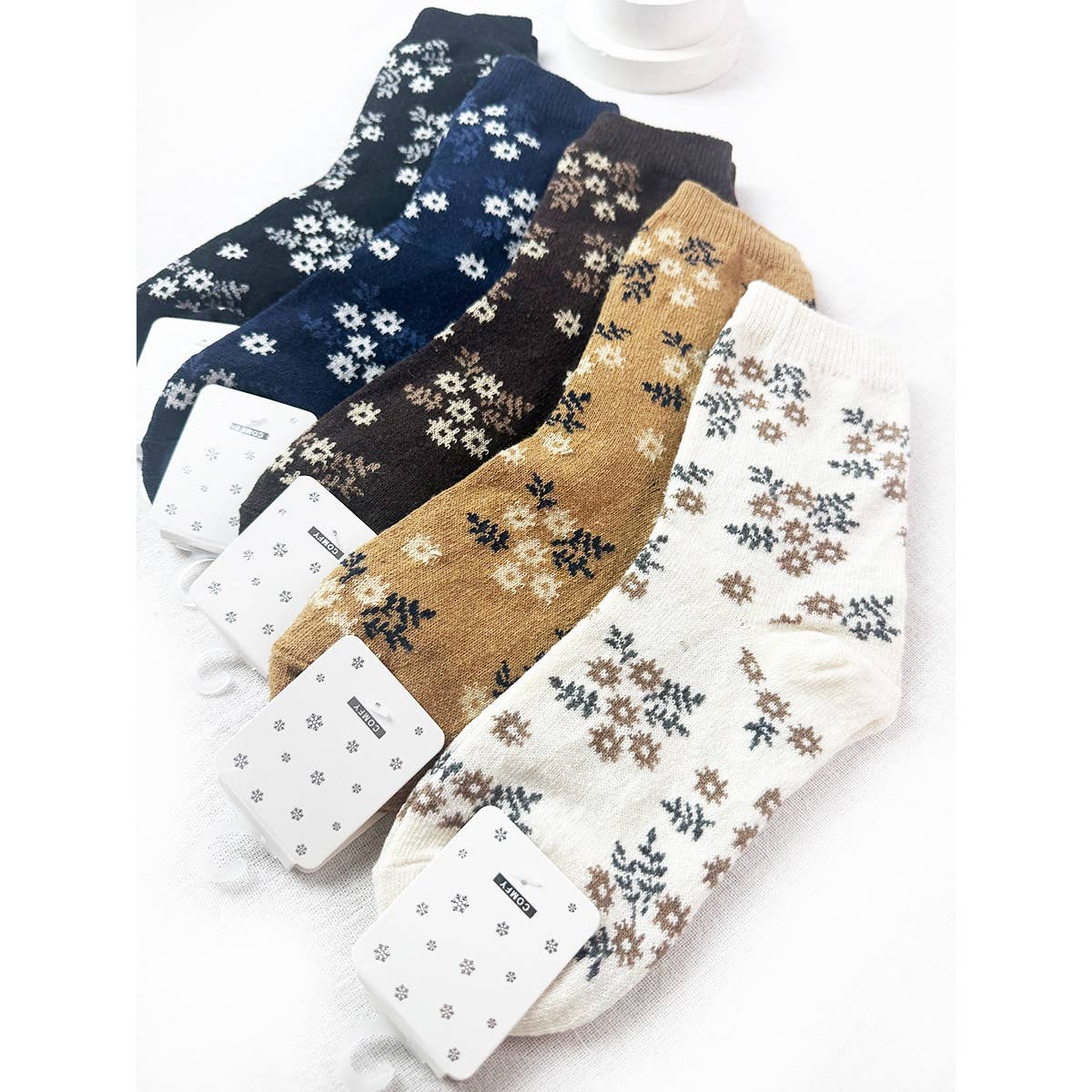 Flower Pattern Soft Cabin Cozy Crew Socks