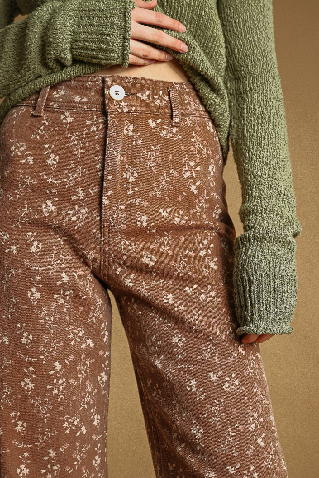 Floral Print Denim Pants