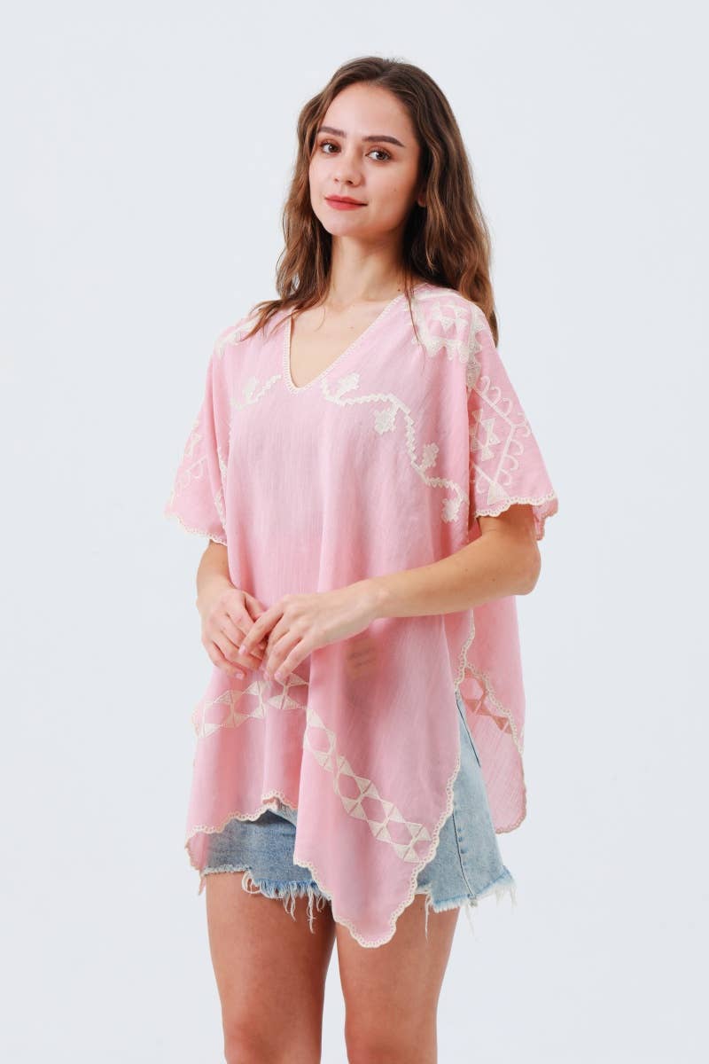 Embroidered Cropped Kaftan Top