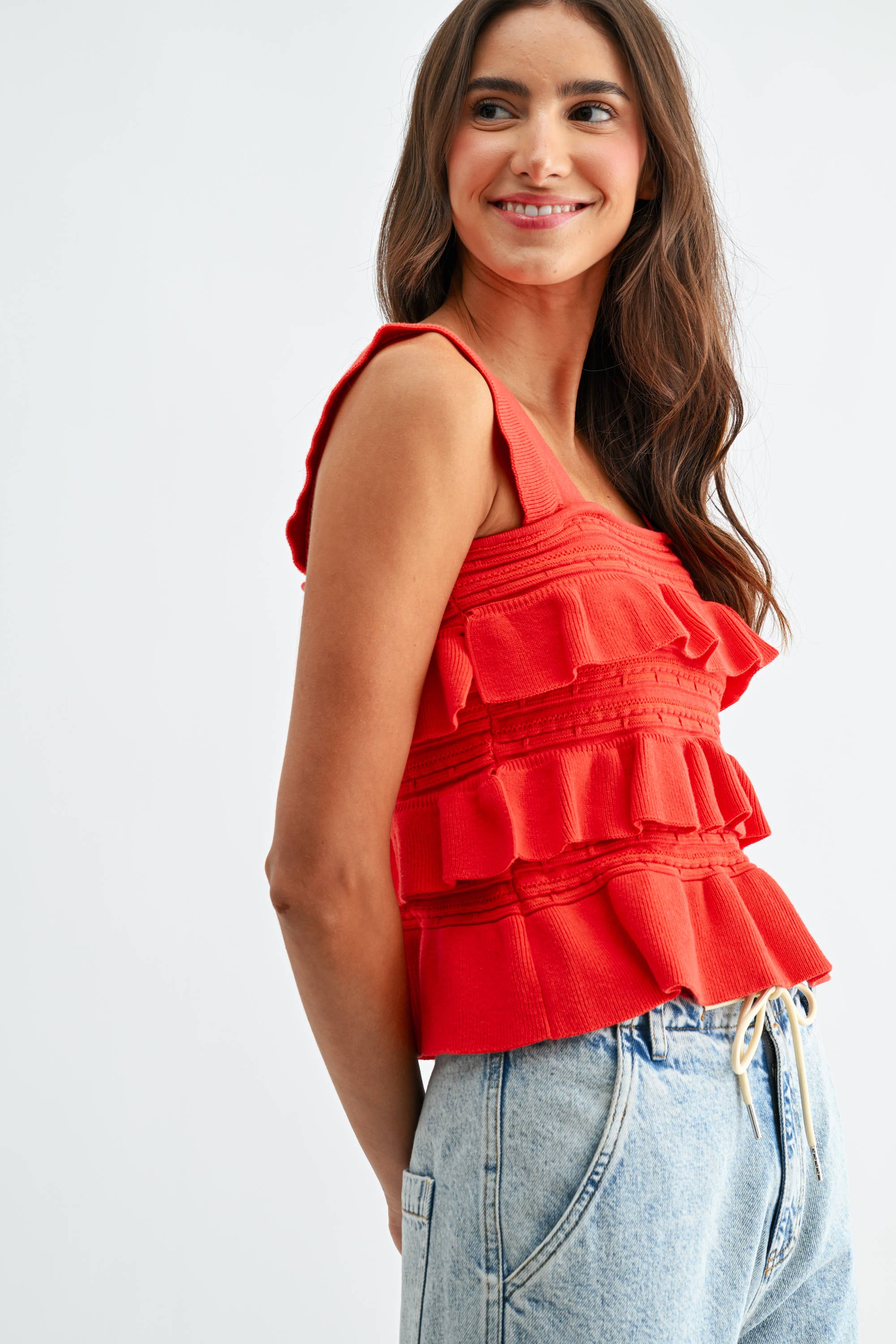 Ruffled Knit Sleeveless Top