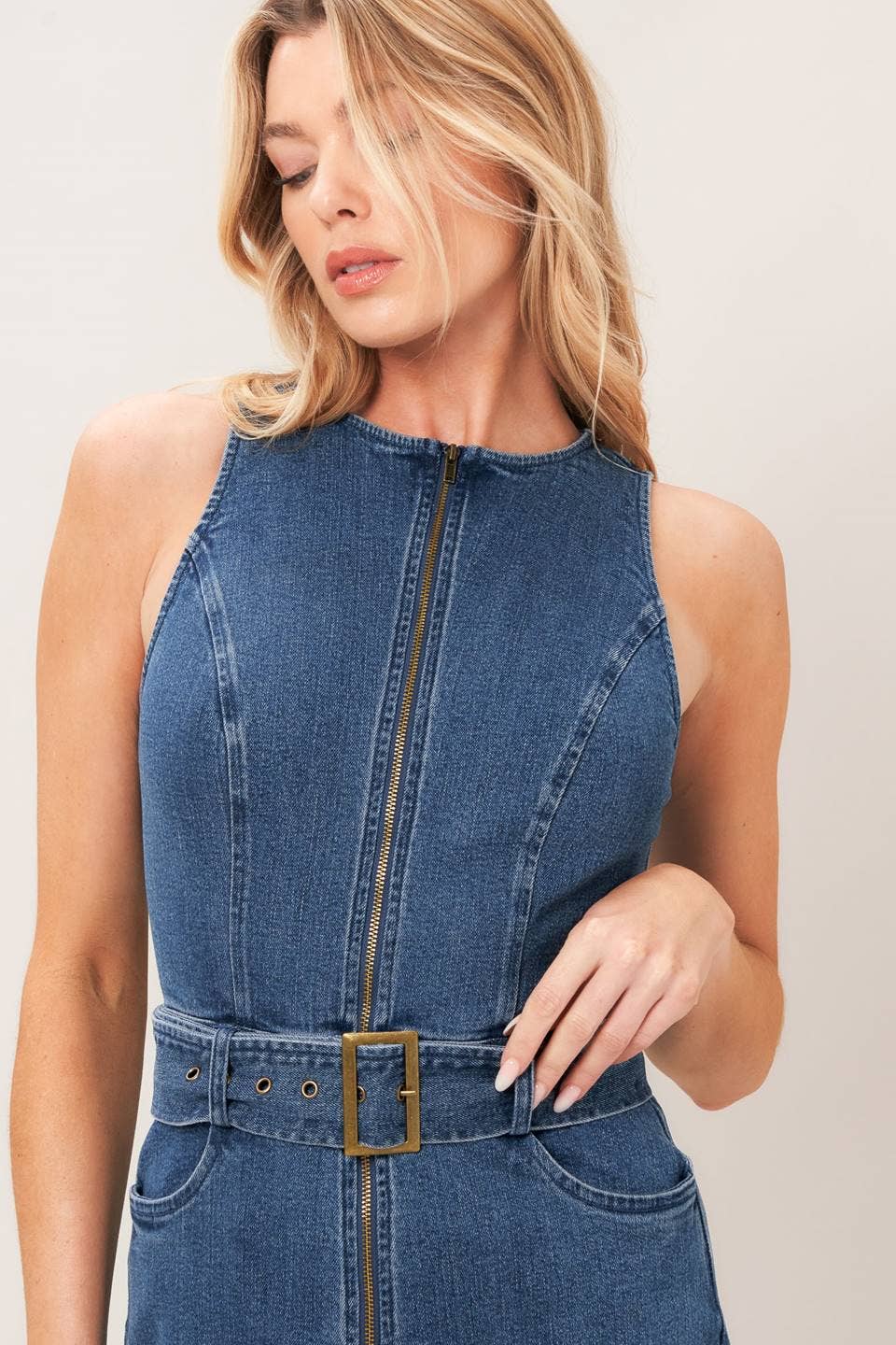 A washed denim jumpsuit
