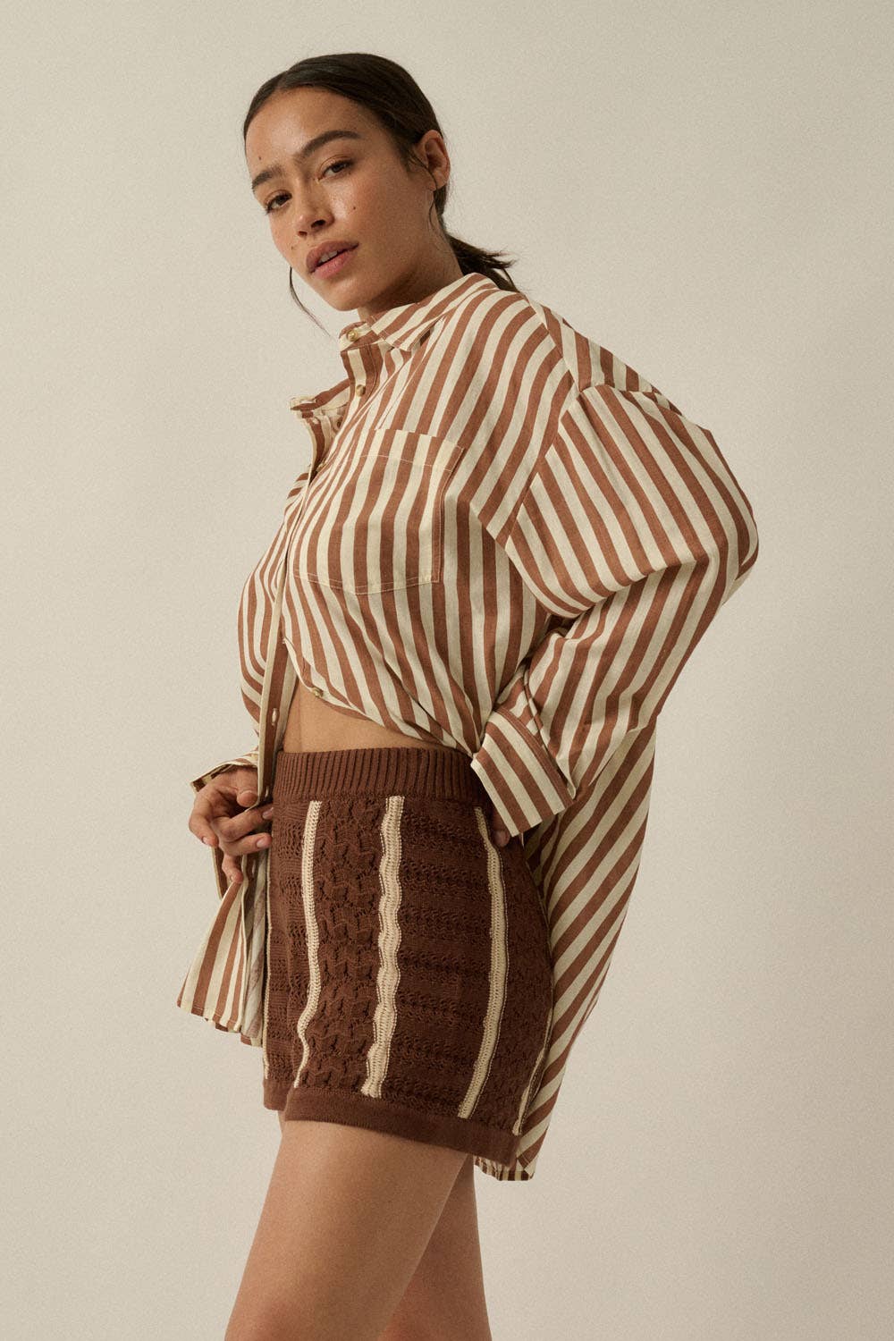 Stripe-Print Woven Cotton Oversized Button-Up Shirt