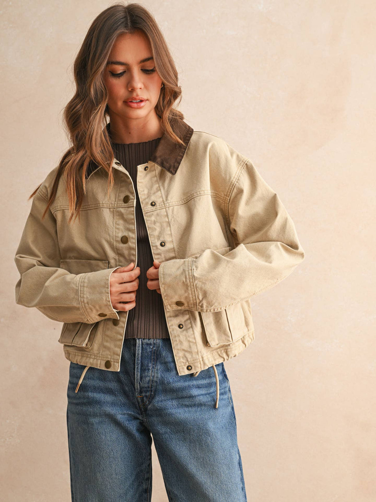 Collar Contrasted Utility Jacket Short Length
