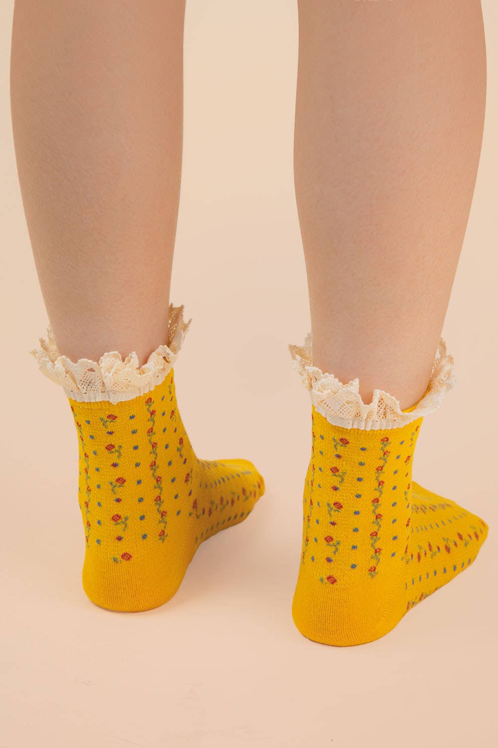 Lace Trim Floral Crew Socks