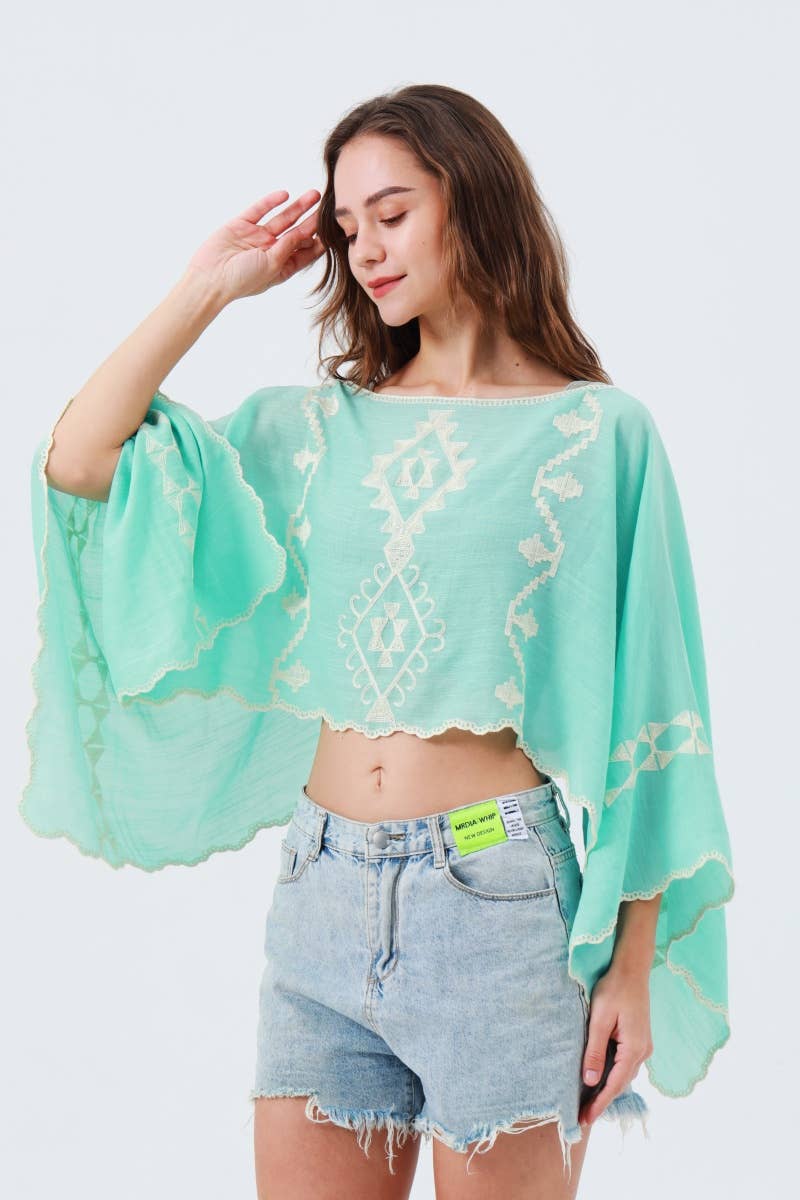 Embroidered Cropped Kaftan Top