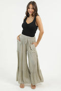 Smocked Waistband Wide Leg Pants With Cargo Pockets