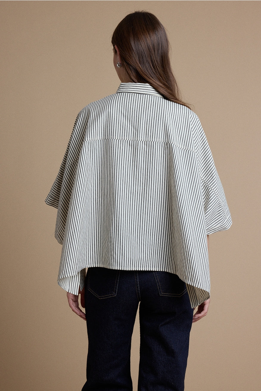 Relaxed Fit Striped Button Down Top