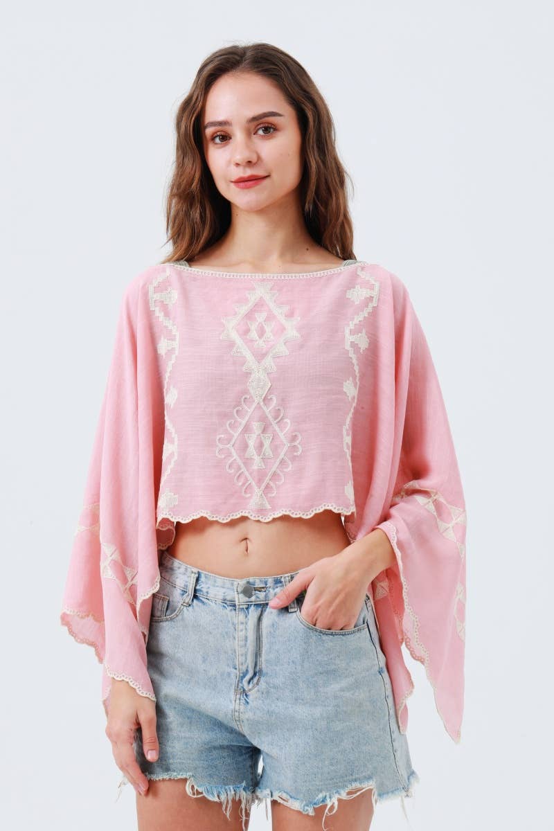 Embroidered Cropped Kaftan Top